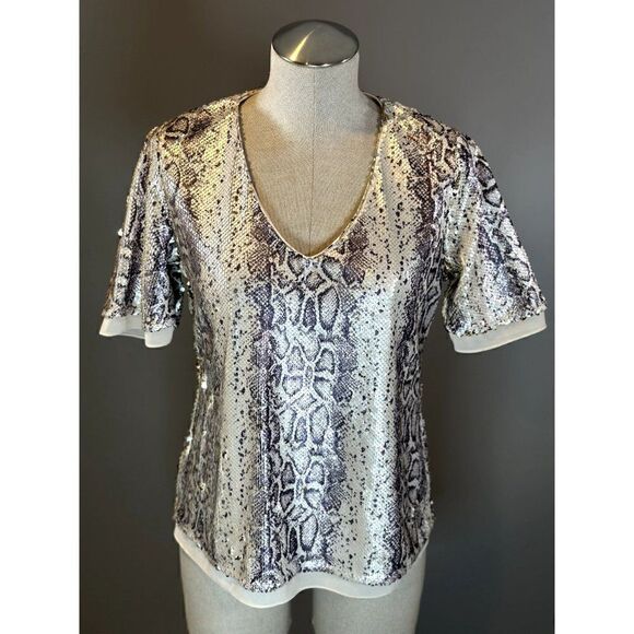 Maven West NWT Short Sleeve Python Sequin Top Size S - Picture 1 of 5